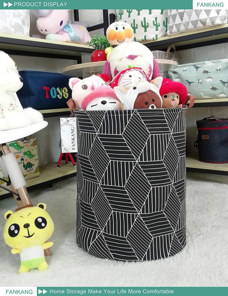 FANKANG Storage Basket, Nursery Hamper Canvas Laundry Basket Foldable with Waterproof PE Coating Large Storage Baskets for Kids Boys and Girls, Office, Bedroom, Clothes,Toysï¼ˆBlack Magic cubeï¼‰ - Image 4